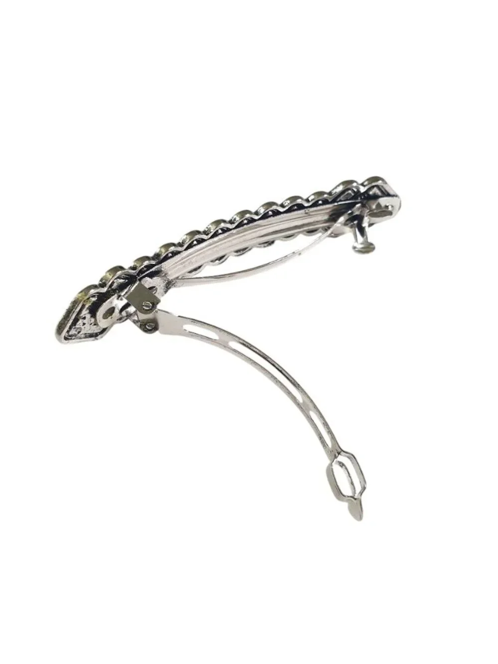 Silver Tone Metal Hair Barrette Intricate Braided Woven Detail Accessory Clip
